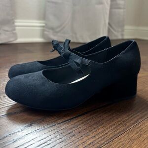 Copper Key Black Suede Flats with Bow